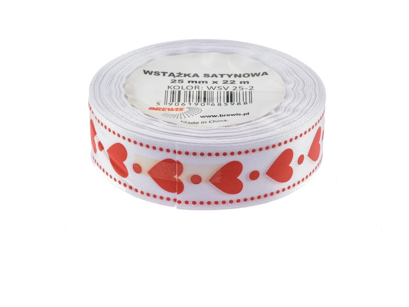 Wstążka satynowa serca 25mmx22m WSV25-2 Brewis